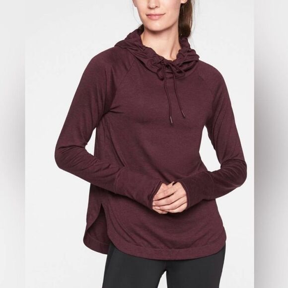 Athleta Burgundy Purple Drawstring Hooded Sweatshirt - Picture 2 of 11